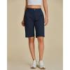 imageluvamia Bermuda Shorts for Women Knee Length High Waisted Cotton Elastic Wasit Summer Dressy Casual Long Chino ShortsDark Blue