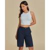imageluvamia Bermuda Shorts for Women Knee Length High Waisted Cotton Elastic Wasit Summer Dressy Casual Long Chino ShortsDark Blue