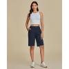 imageluvamia Bermuda Shorts for Women Knee Length High Waisted Cotton Elastic Wasit Summer Dressy Casual Long Chino ShortsDark Blue