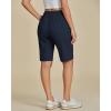 imageluvamia Bermuda Shorts for Women Knee Length High Waisted Cotton Elastic Wasit Summer Dressy Casual Long Chino ShortsDark Blue