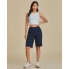 imageluvamia Bermuda Shorts for Women Knee Length High Waisted Cotton Elastic Wasit Summer Dressy Casual Long Chino ShortsDark Blue