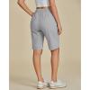 imageluvamia Bermuda Shorts for Women Knee Length High Waisted Cotton Elastic Wasit Summer Dressy Casual Long Chino ShortsGray