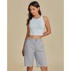 imageluvamia Bermuda Shorts for Women Knee Length High Waisted Cotton Elastic Wasit Summer Dressy Casual Long Chino ShortsGray