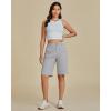 imageluvamia Bermuda Shorts for Women Knee Length High Waisted Cotton Elastic Wasit Summer Dressy Casual Long Chino ShortsGray