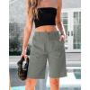 imageluvamia Bermuda Shorts for Women Knee Length High Waisted Cotton Elastic Wasit Summer Dressy Casual Long Chino ShortsGray Green