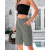 imageluvamia Bermuda Shorts for Women Knee Length High Waisted Cotton Elastic Wasit Summer Dressy Casual Long Chino ShortsGray Green