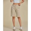 imageluvamia Bermuda Shorts for Women Knee Length High Waisted Cotton Elastic Wasit Summer Dressy Casual Long Chino ShortsLight Khaki