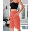 imageluvamia Bermuda Shorts for Women Knee Length High Waisted Cotton Elastic Wasit Summer Dressy Casual Long Chino ShortsSpiced Coral