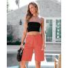 imageluvamia Bermuda Shorts for Women Knee Length High Waisted Cotton Elastic Wasit Summer Dressy Casual Long Chino ShortsSpiced Coral