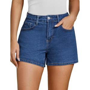 imageluvamia Jean Shorts for Women High Waisted Trendy Summer Casual Wide Leg Stretchy Denim Jorts Distressed Cut Off ShortsClassic Blue