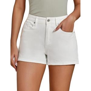 imageluvamia Jean Shorts for Women High Waisted Trendy Summer Casual Wide Leg Stretchy Denim Jorts Distressed Cut Off ShortsCream White