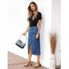 imageluvamia Jean Skirts for Women Denim Trendy Casual Stretchy High Waisted Midi Front Pockets Below Knee Skirt with SlitMedium Blue