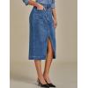 imageluvamia Jean Skirts for Women Denim Trendy Casual Stretchy High Waisted Midi Front Pockets Below Knee Skirt with SlitMedium Blue