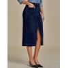 imageluvamia Jean Skirts for Women Denim Trendy Casual Stretchy High Waisted Midi Front Pockets Below Knee Skirt with SlitNightfall Blue