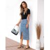 imageluvamia Jean Skirts for Women Denim Trendy Casual Stretchy High Waisted Midi Front Pockets Below Knee Skirt with SlitRoadknight Blue