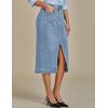 imageluvamia Jean Skirts for Women Denim Trendy Casual Stretchy High Waisted Midi Front Pockets Below Knee Skirt with SlitRoadknight Blue