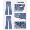 imageluvamia Wide Leg Jeans Woman High Waisted Trendy Stretchy Denim Work Trouser Jeans with Retro Button Flap Patch PocketsBay Blue