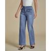 imageluvamia Wide Leg Jeans Woman High Waisted Trendy Stretchy Denim Work Trouser Jeans with Retro Button Flap Patch PocketsBay Blue