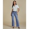 imageluvamia Wide Leg Jeans Woman High Waisted Trendy Stretchy Denim Work Trouser Jeans with Retro Button Flap Patch PocketsBay Blue