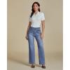 imageluvamia Wide Leg Jeans Woman High Waisted Trendy Stretchy Denim Work Trouser Jeans with Retro Button Flap Patch PocketsBay Blue
