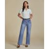imageluvamia Wide Leg Jeans Woman High Waisted Trendy Stretchy Denim Work Trouser Jeans with Retro Button Flap Patch PocketsBay Blue