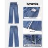 imageluvamia Wide Leg Jeans Woman High Waisted Trendy Stretchy Denim Work Trouser Jeans with Retro Button Flap Patch PocketsClassic Blue