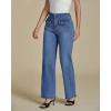 imageluvamia Wide Leg Jeans Woman High Waisted Trendy Stretchy Denim Work Trouser Jeans with Retro Button Flap Patch PocketsClassic Blue