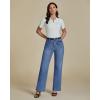 imageluvamia Wide Leg Jeans Woman High Waisted Trendy Stretchy Denim Work Trouser Jeans with Retro Button Flap Patch PocketsClassic Blue