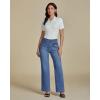 imageluvamia Wide Leg Jeans Woman High Waisted Trendy Stretchy Denim Work Trouser Jeans with Retro Button Flap Patch PocketsClassic Blue
