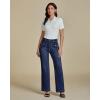 imageluvamia Wide Leg Jeans Woman High Waisted Trendy Stretchy Denim Work Trouser Jeans with Retro Button Flap Patch PocketsDark Blue