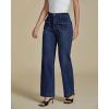 imageluvamia Wide Leg Jeans Woman High Waisted Trendy Stretchy Denim Work Trouser Jeans with Retro Button Flap Patch PocketsDark Blue