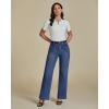 imageluvamia Wide Leg Jeans Woman High Waisted Trendy Stretchy Denim Work Trouser Jeans with Retro Button Flap Patch PocketsReef Blue
