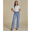 imageluvamia Wide Leg Jeans Woman High Waisted Trendy Stretchy Denim Work Trouser Jeans with Retro Button Flap Patch PocketsRoadknight Blue