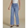 imageluvamia Wide Leg Jeans Woman High Waisted Trendy Stretchy Denim Work Trouser Jeans with Retro Button Flap Patch PocketsRoadknight Blue