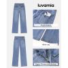 imageluvamia Wide Leg Jeans Woman High Waisted Trendy Stretchy Denim Work Trouser Jeans with Retro Button Flap Patch PocketsRoadknight Blue