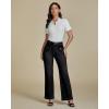imageluvamia Wide Leg Jeans Woman High Waisted Trendy Stretchy Denim Work Trouser Jeans with Retro Button Flap Patch PocketsWashed Black