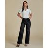 imageluvamia Wide Leg Jeans Woman High Waisted Trendy Stretchy Denim Work Trouser Jeans with Retro Button Flap Patch PocketsWashed Black
