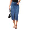 imageluvamia Jean Skirts for Women Denim Trendy Casual Stretchy High Waisted Midi Front Pockets Below Knee Skirt with SlitMedium Blue