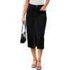imageluvamia Jean Skirts for Women Denim Trendy Casual Stretchy High Waisted Midi Front Pockets Below Knee Skirt with SlitTrue Black