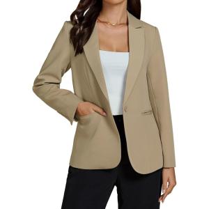 imageluvamia Dressy Blazers for Women Button Long Sleeve Lapel Business Casual Outfits Office Work Suit Blazer with PocketsBeige