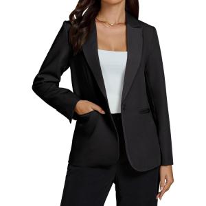 imageluvamia Dressy Blazers for Women Button Long Sleeve Lapel Business Casual Outfits Office Work Suit Blazer with PocketsBlack