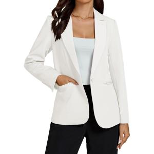 imageluvamia Dressy Blazers for Women Button Long Sleeve Lapel Business Casual Outfits Office Work Suit Blazer with PocketsCream White