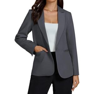 imageluvamia Dressy Blazers for Women Button Long Sleeve Lapel Business Casual Outfits Office Work Suit Blazer with PocketsDark Gray