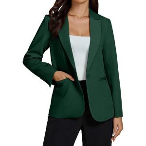 imageluvamia Dressy Blazers for Women Button Long Sleeve Lapel Business Casual Outfits Office Work Suit Blazer with PocketsDark Green
