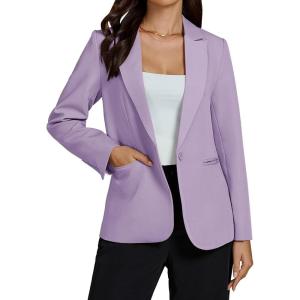 imageluvamia Dressy Blazers for Women Button Long Sleeve Lapel Business Casual Outfits Office Work Suit Blazer with PocketsLavender