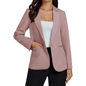 imageluvamia Dressy Blazers for Women Button Long Sleeve Lapel Business Casual Outfits Office Work Suit Blazer with PocketsMisty Rose
