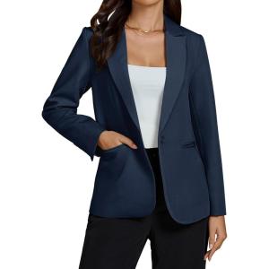 imageluvamia Dressy Blazers for Women Button Long Sleeve Lapel Business Casual Outfits Office Work Suit Blazer with PocketsNavy Blue
