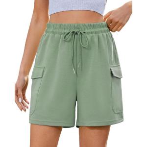 imageluvamia Sweat Shorts for Women High Wasited Baggy Cargo Pull On Elastic Waist Sport Athletic Summer Lounge Comfy ShortsAspen Green