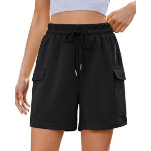 imageluvamia Sweat Shorts for Women High Wasited Baggy Cargo Pull On Elastic Waist Sport Athletic Summer Lounge Comfy ShortsBlack