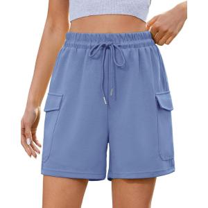 imageluvamia Sweat Shorts for Women High Wasited Baggy Cargo Pull On Elastic Waist Sport Athletic Summer Lounge Comfy ShortsBlue Blizzard